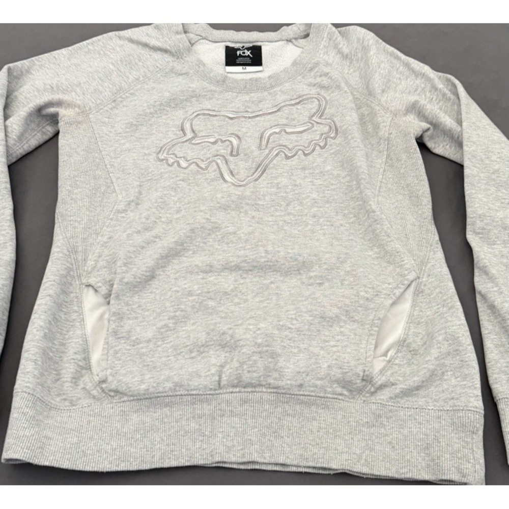 Fox Racing Pullover Sweatshirt Womens Size Medium Gray Front Pocket Long Sleeve - Picture 10 of 11